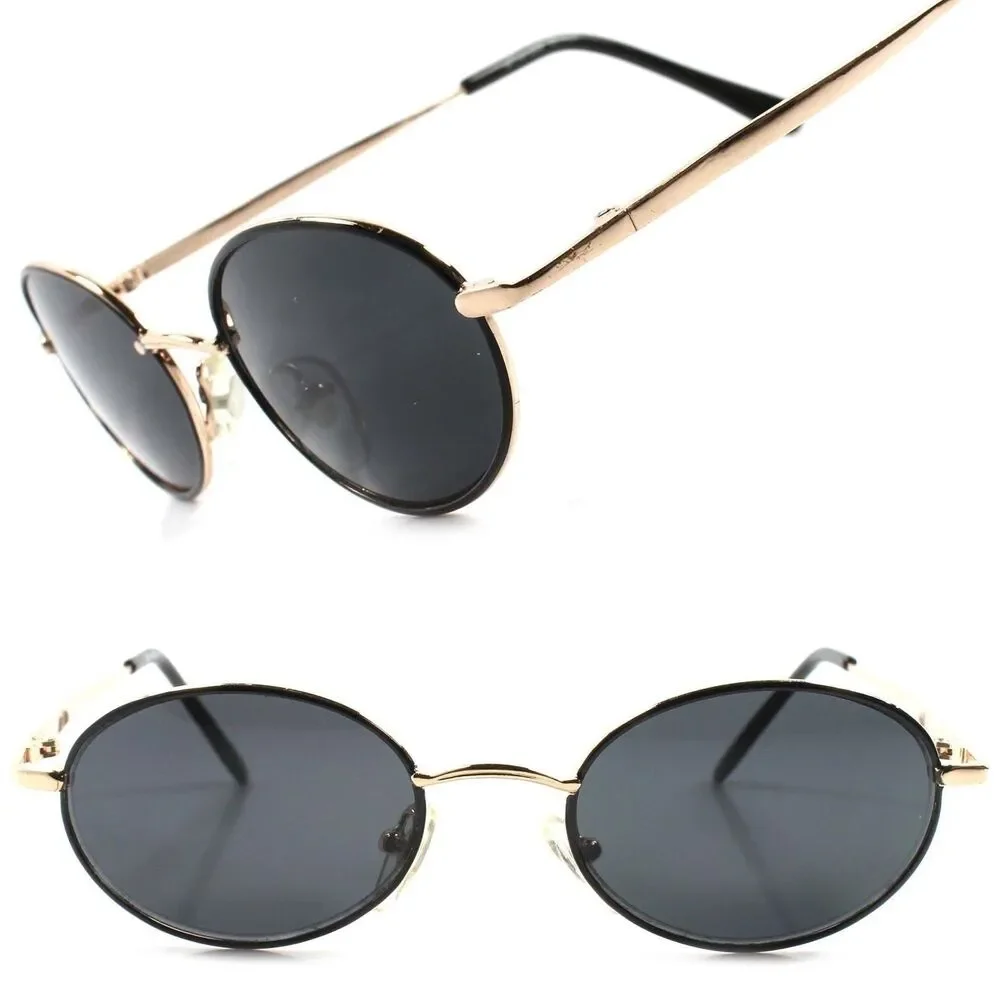 Classic Indie Retro Fashion Mens Womens Hip Gold Vintage Round Oval Sunglasses